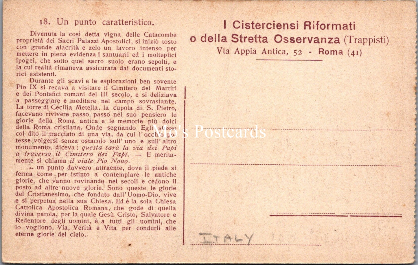 Italy Postcard - Rome, I Cistercensi Riformati o Della Stretta Osservanza SX432