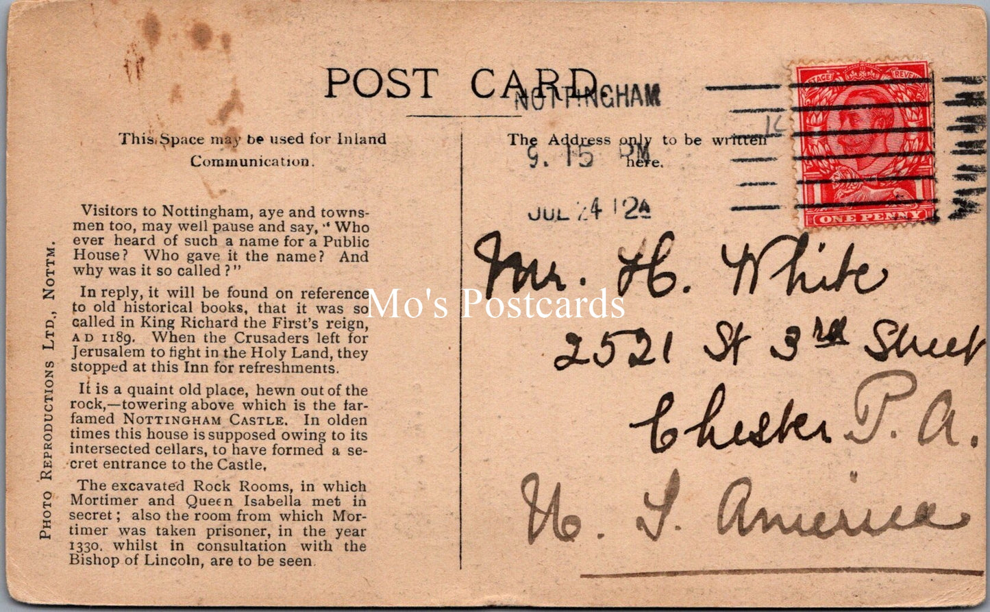 Nottinghamshire Postcard - Trip To Jerusalem Inn, Nottingham  SW17745