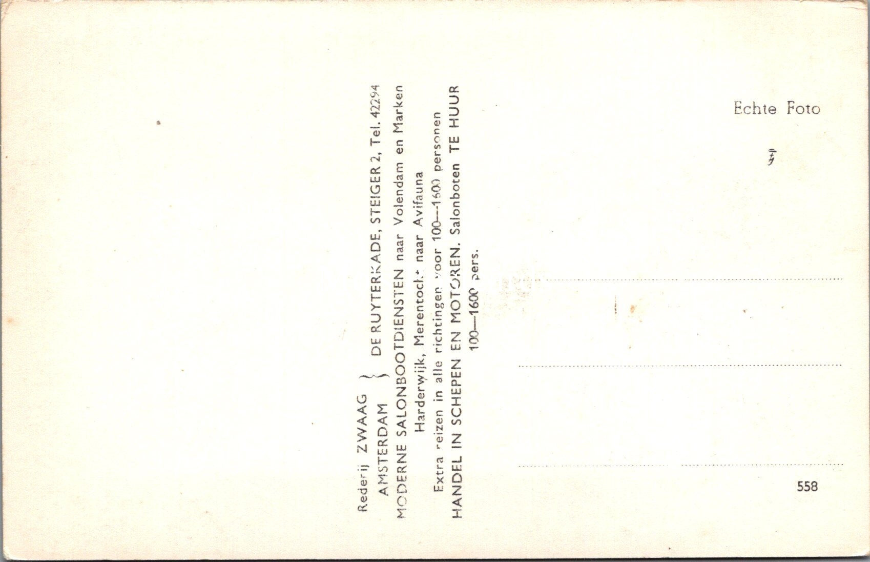 Netherlands Postcard - Reder'j Zwaag Ferry Boat, Amsterdam  SW17764