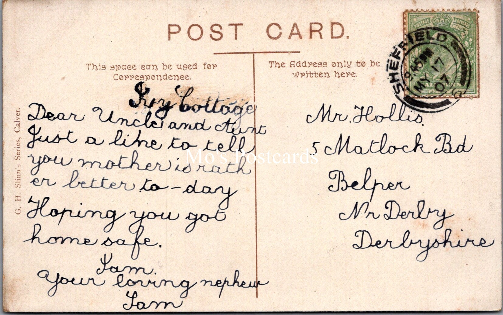 Derbyshire Postcard - Calver From Vicarage   SW17776