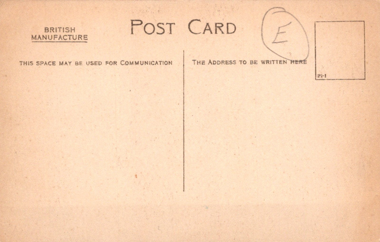 Vintage postcard with 'British Manufacture' text and address space.