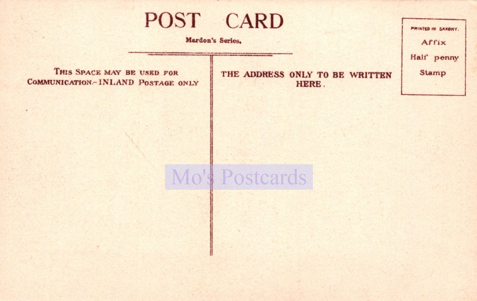 Vintage postcard with text and a line for address, featuring the Mo Postcards brand.