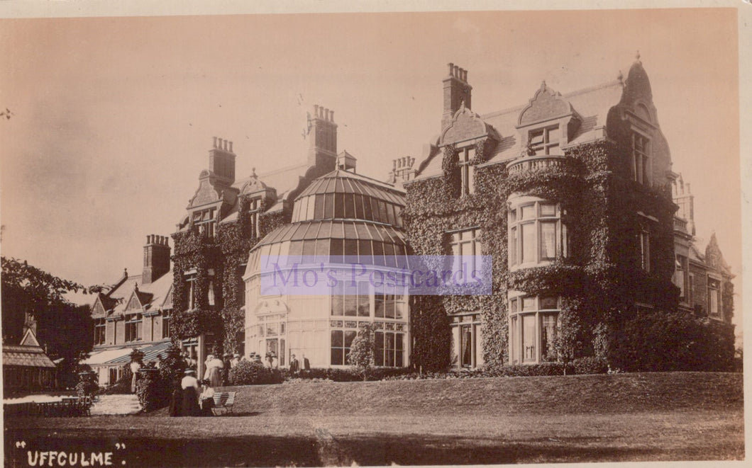 Vintage photograph of a large mansion with a glass conservatory, labeled 'Uffculme'.