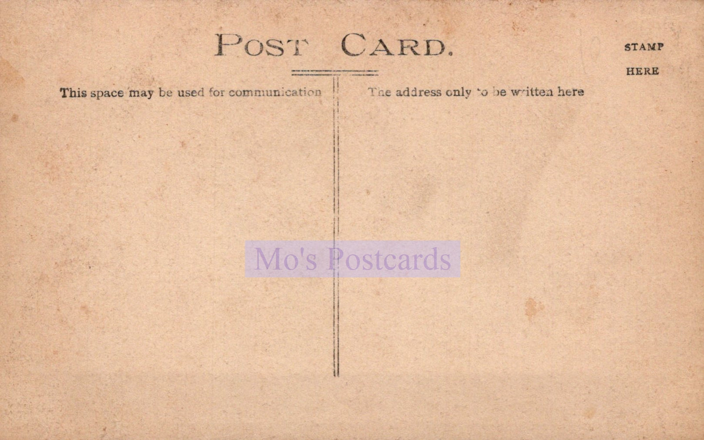 Vintage-style postcard with 'Mo's Postcards' branding on a brown background