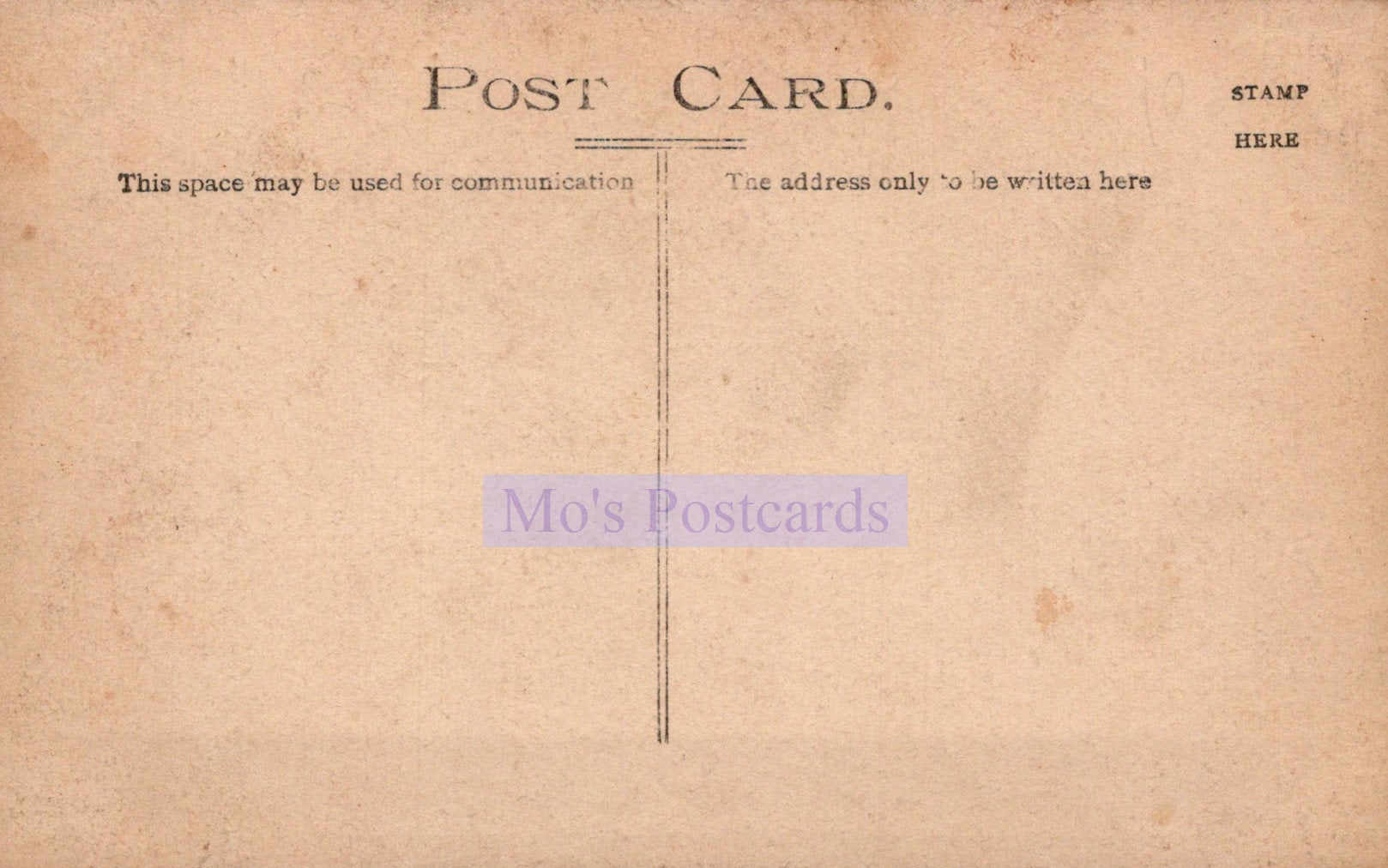 Vintage-style postcard with 'Mo's Postcards' branding on a brown background