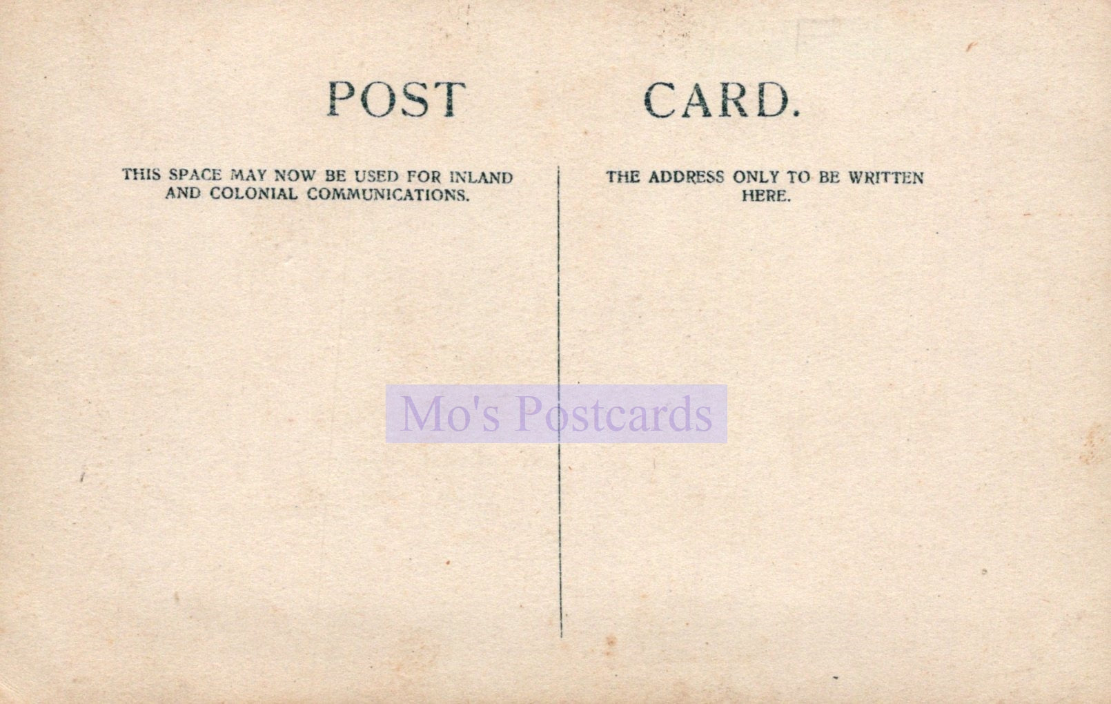 Vintage postcard with text and 'Mo's Postcards' branding
