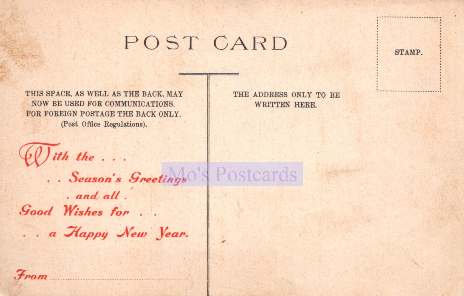 Vintage postcard with text and 'MMS Postcards' branding