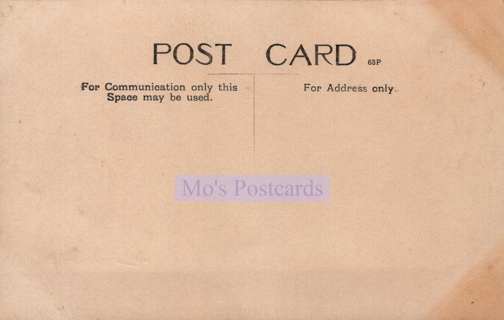 Back of a postcard with text  