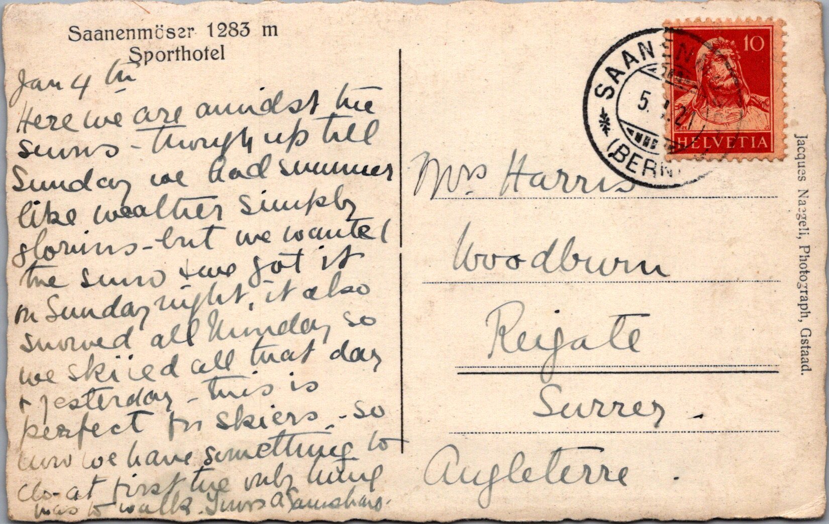 Switzerland Postcard - Saanenmöser 1283m Sporthotel   SW17469