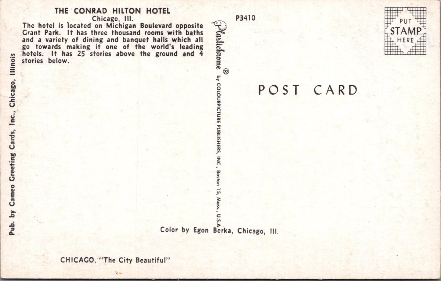 America Postcard - The Conrad Hilton Hotel, Chicago  SW17487