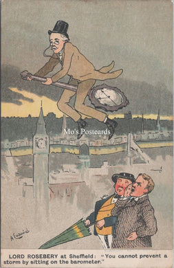 Politics Postcard - Lord Rosebery at Sheffield, Storm, Barometer  SW17965