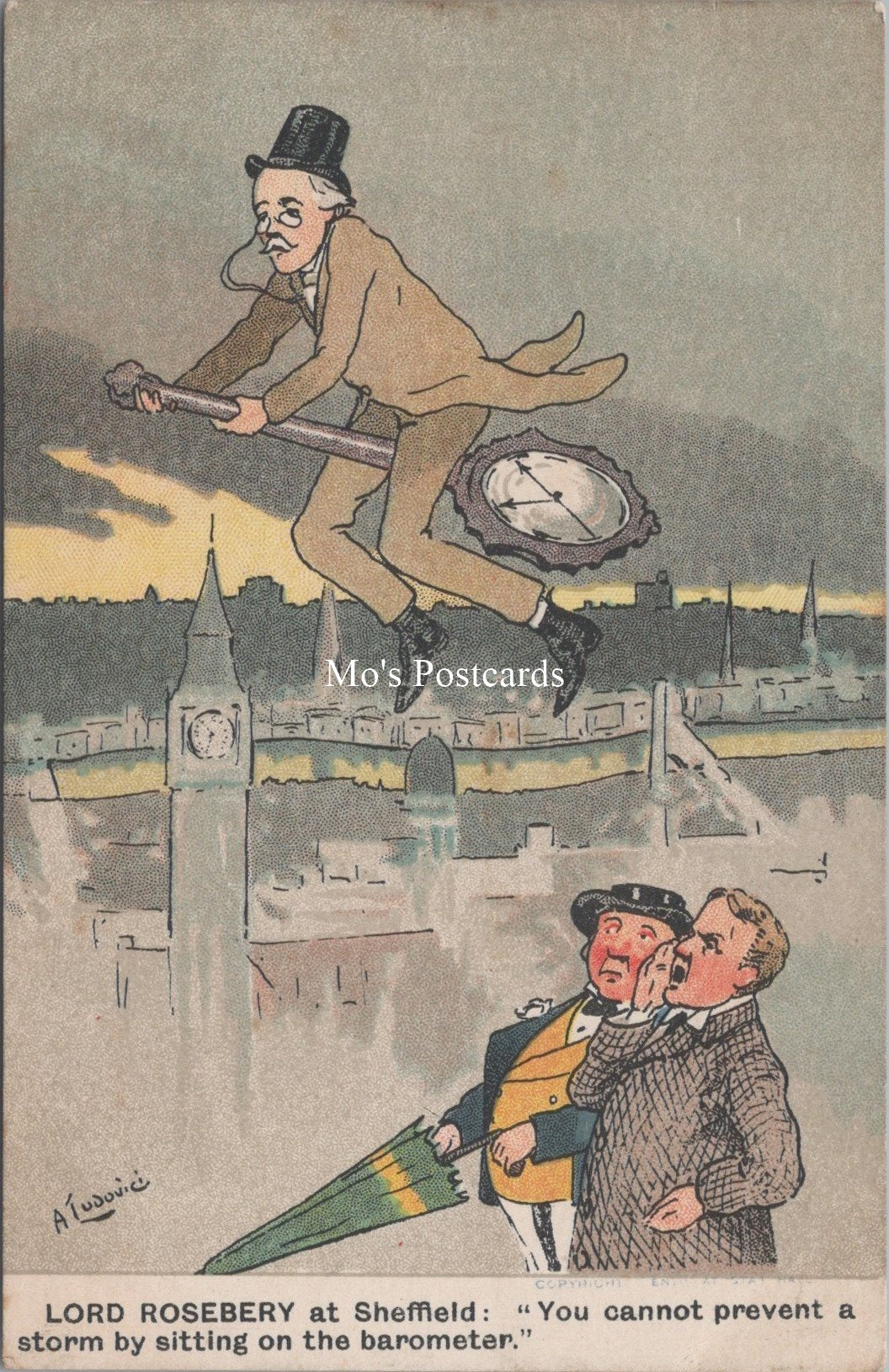 Politics Postcard - Lord Rosebery at Sheffield, Storm, Barometer  SW17965