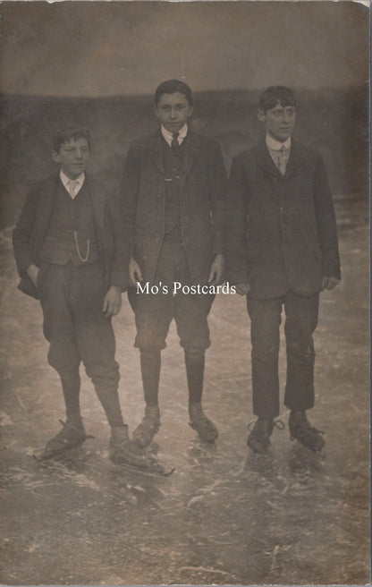 Social History Postcard - Three Boys Ice Skating   SW18332