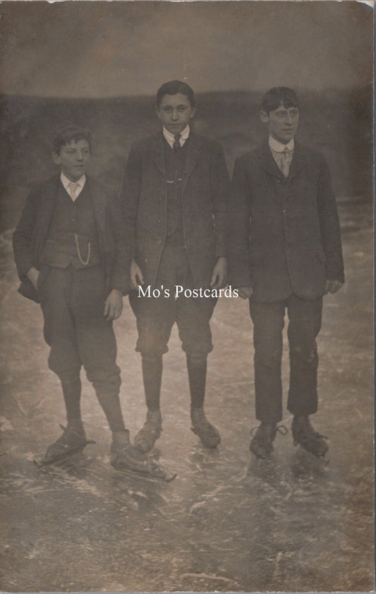 Social History Postcard - Three Boys Ice Skating   SW18332