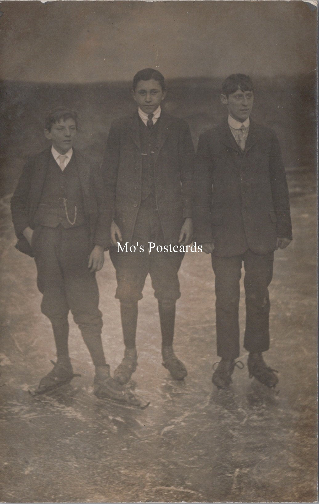 Social History Postcard - Three Boys Ice Skating   SW18332