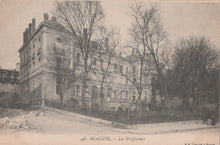 Load image into Gallery viewer, Vintage black and white photograph of a building with trees in front, labeled &#39;Macon&#39;.
