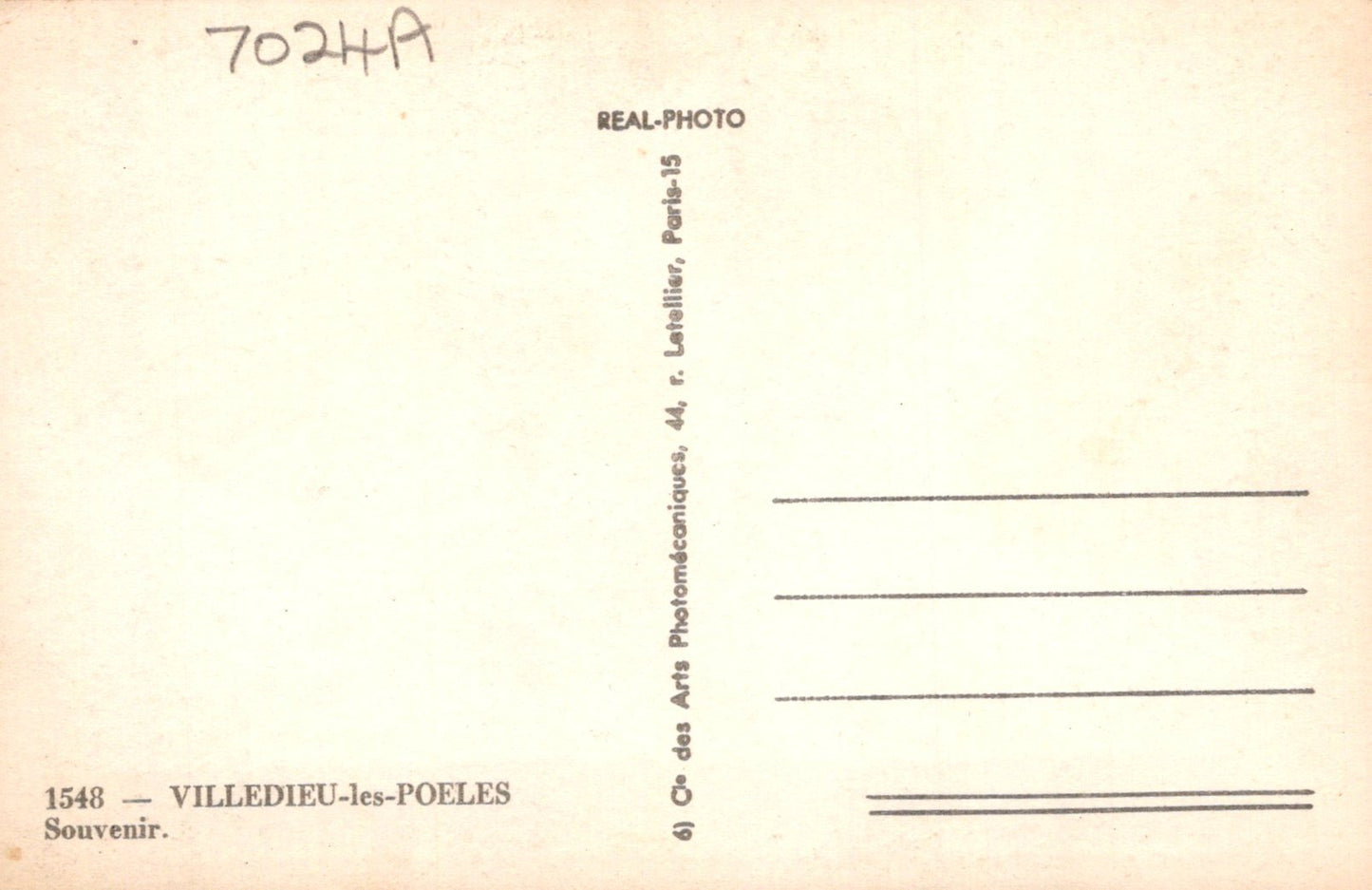 Vintage postcard back with text and a stamp on a beige background