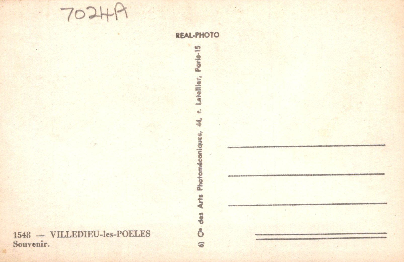 Vintage postcard back with text and a stamp on a beige background