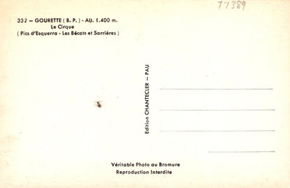 Vintage postcard with text and a small illustration of a mountain scene.