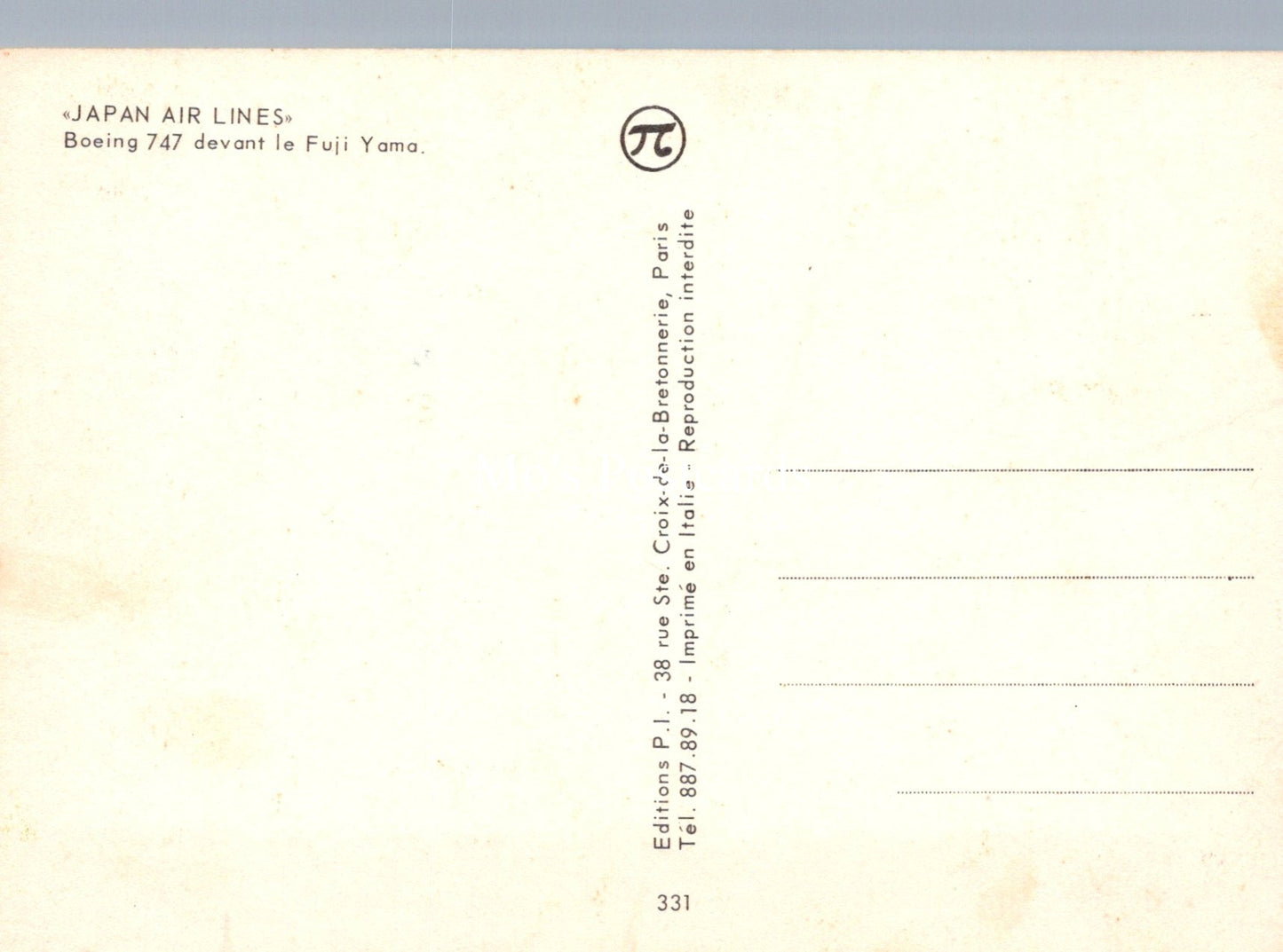 Civil Aviation Postcard - Japan Air Lines Boeing 747 Aeroplane  SW19005