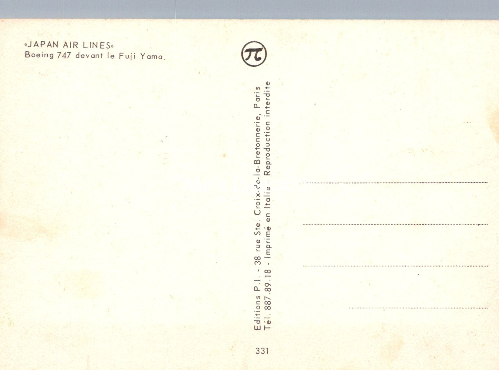 Civil Aviation Postcard - Japan Air Lines Boeing 747 Aeroplane  SW19005