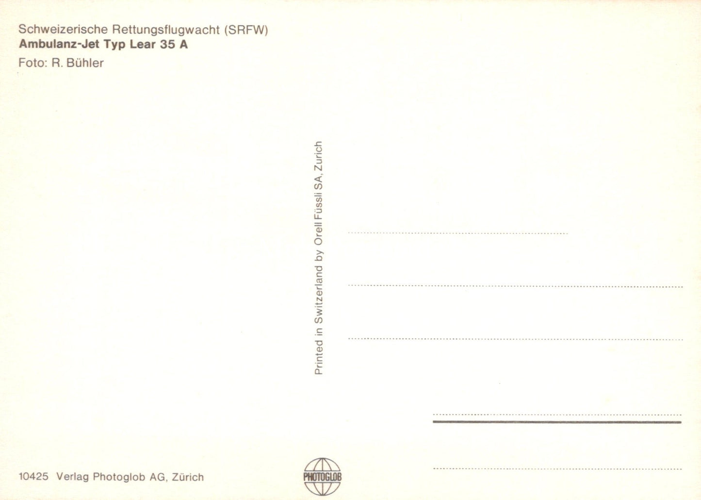 Civil Aviation Postcard - Ambulanz-Jet Typ Lear 35A Aeroplane  SW19009