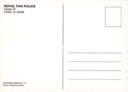 Civil Aviation Postcard - Royal Thai Police Fokker 50 Aeroplane  SW19011
