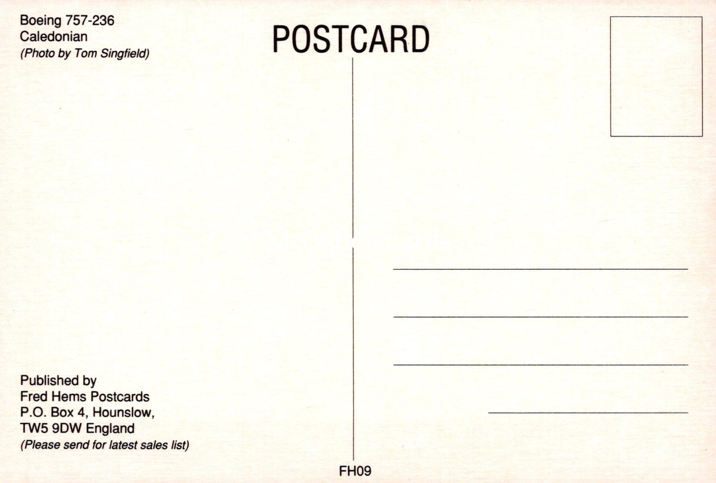 Civil Aviation Postcard - Caledonian Boeing 757-236 Aeroplane  SW19104