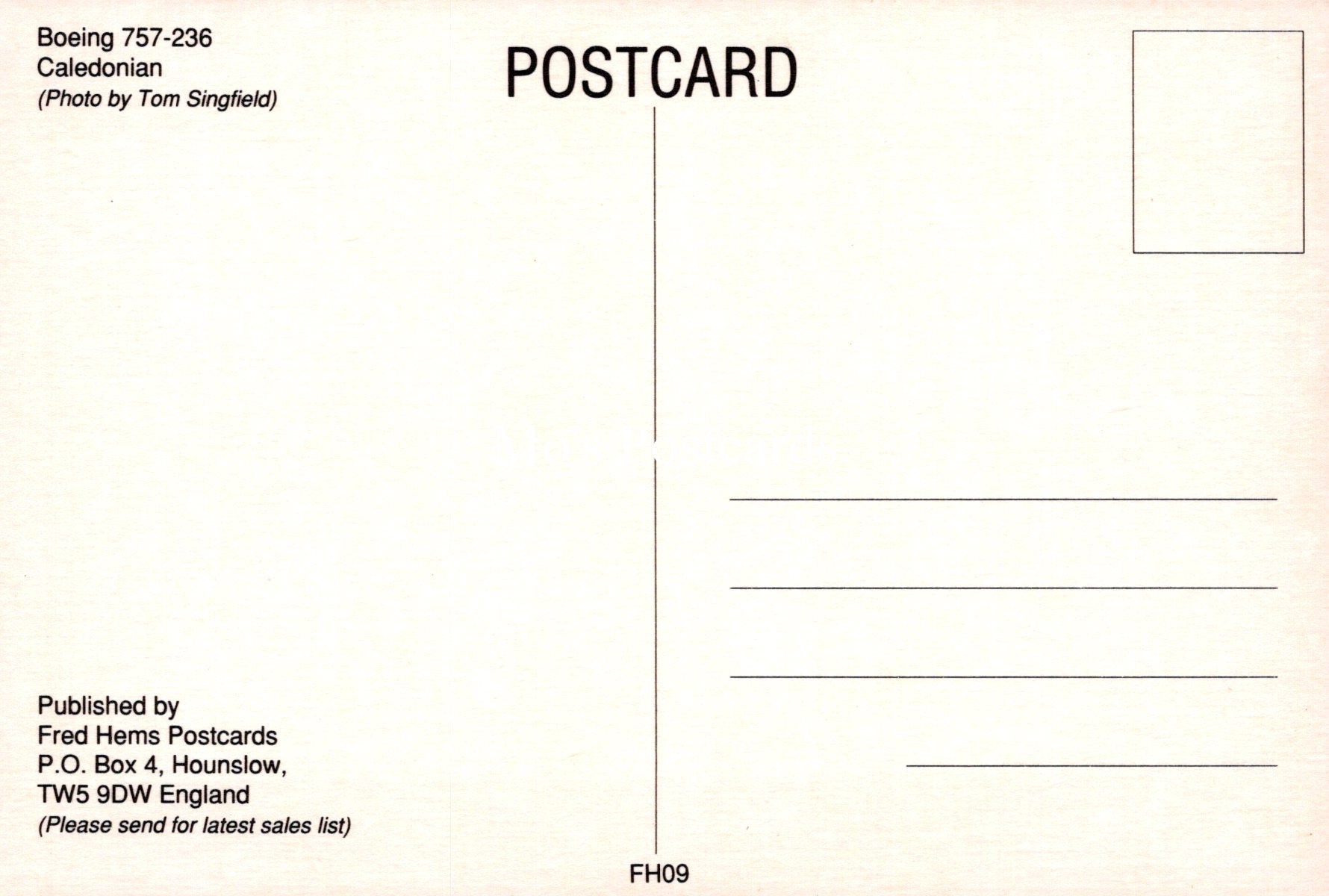 Civil Aviation Postcard - Caledonian Boeing 757-236 Aeroplane  SW19104