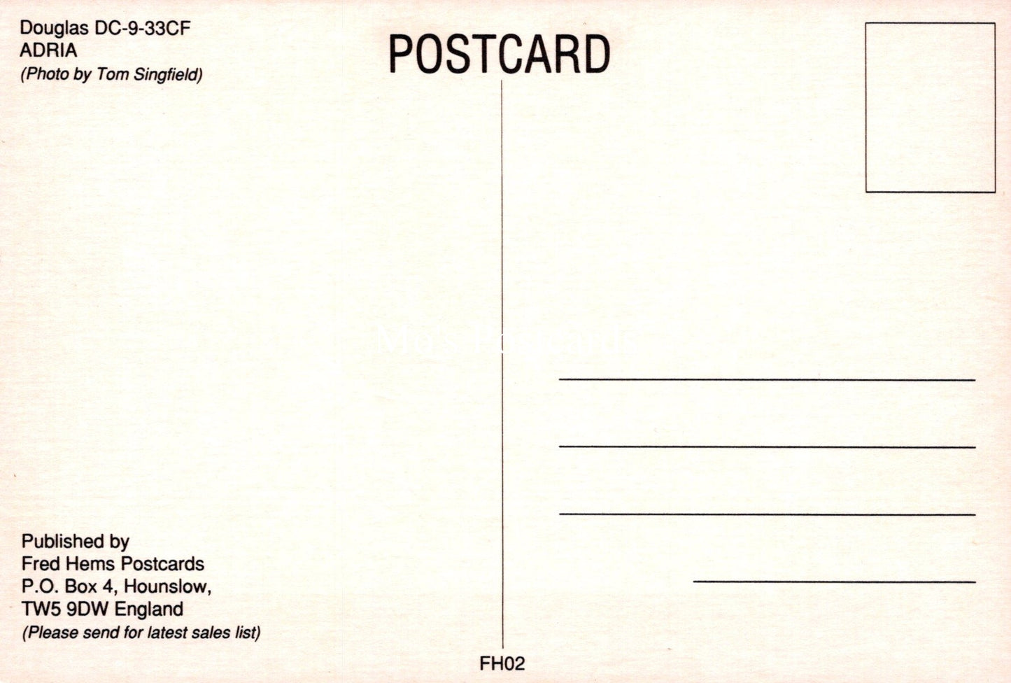 Civil Aviation Postcard - Adria Douglas DC-9-33CF Aeroplane  SW19105