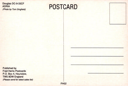 Civil Aviation Postcard - Adria Douglas DC-9-33CF Aeroplane  SW19105