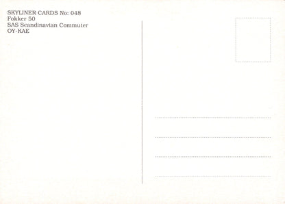 Civil Aviation Postcard - SAS Scandinavian Commuter Fokker 50 Aeroplane  SW19112