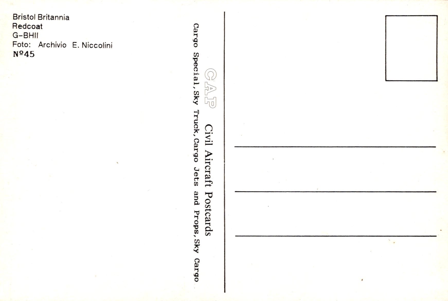Back of a postcard with text and a small square area for a photo.