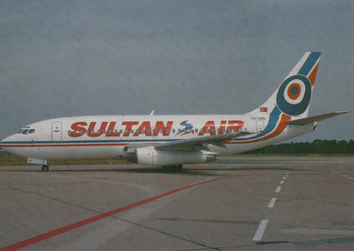 Sultan Air airplane on a runway with a clear sky background