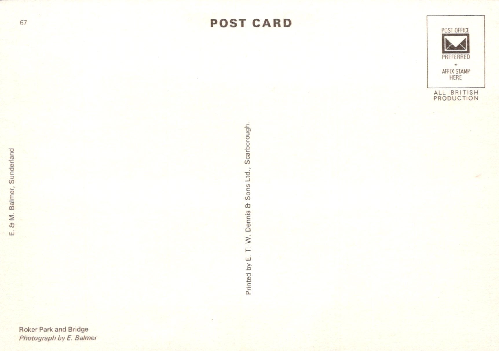 Back of a postcard with text and a logo on a white background