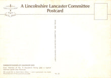Load image into Gallery viewer, Lincolnshire Lancaster Committee postcard with text and airplane illustration on a beige background
