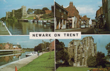 Load image into Gallery viewer, Collage of Newark on Trent featuring a castle, town street, river scenes, and ruins.
