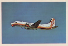 Load image into Gallery viewer, Vintage airplane in flight against a clear blue sky
