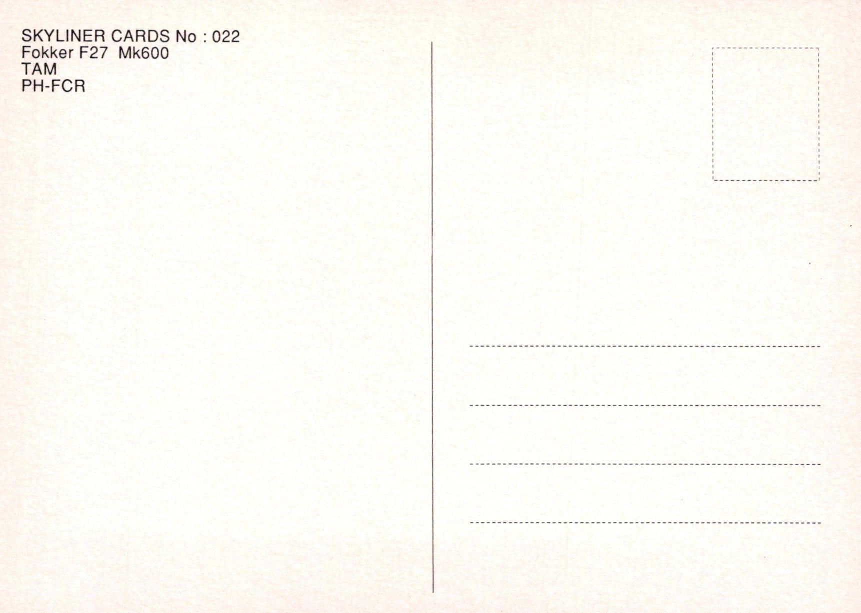 Back of a postcard with text and a line for writing, on a beige background