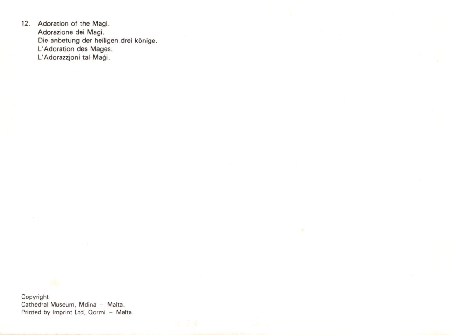 Text on a white background with multiple language translations of 'Adoration of the Magi'.