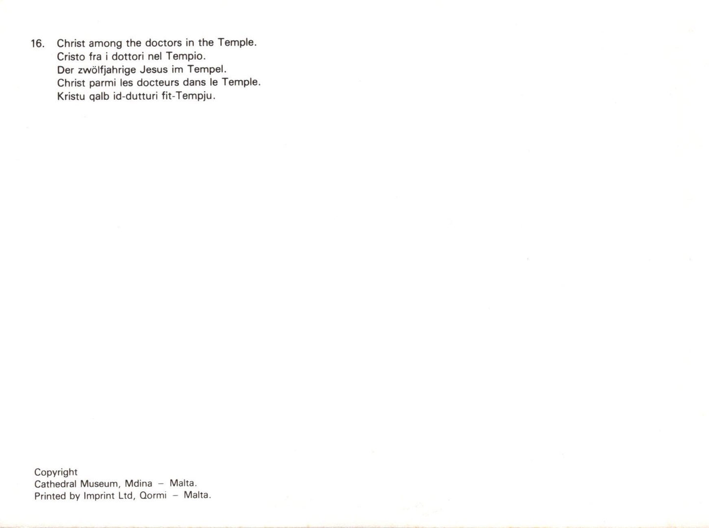 Text on a white background with 'Cathedral Museum, Malta' and 'Imprint Ltd.' printed at the bottom.