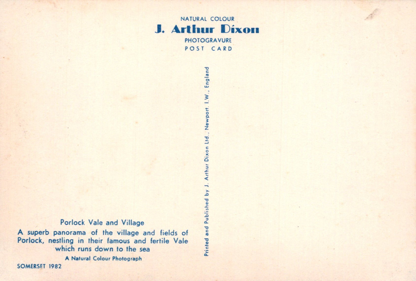 Vintage postcard with text about Parlock Vale and Village by J. Arthur Dixon.