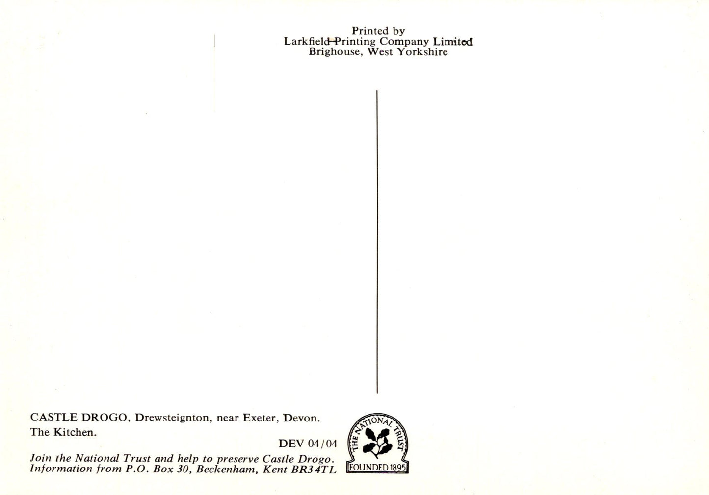 Back of a menu or printed document with text and a logo, featuring 'Larkfield Printing Company Limited'.