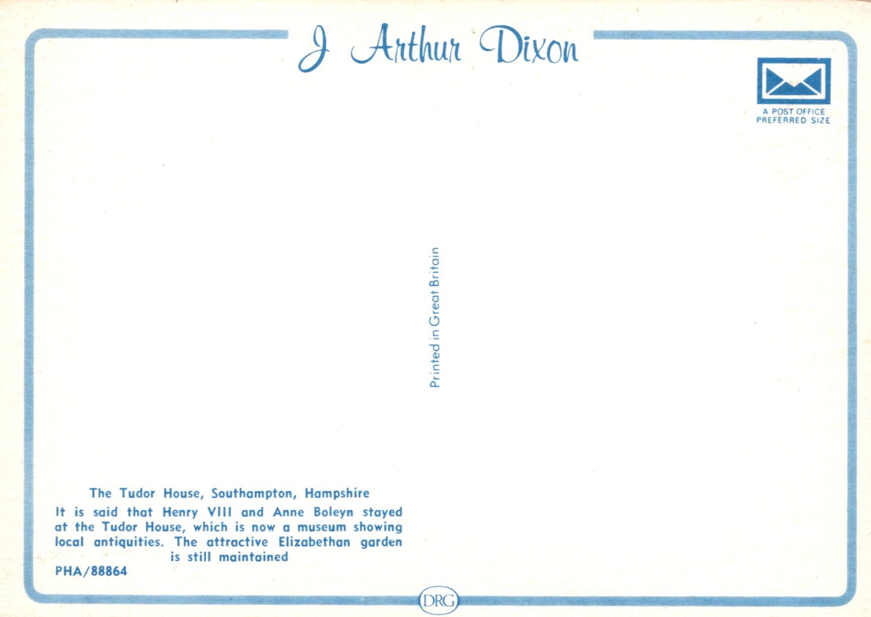 Vintage letterhead with 'J Arthur Dixon' and text about Tudor House.