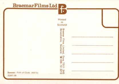 Back of a postcard from Braemar Films Ltd with printed text and contact information.