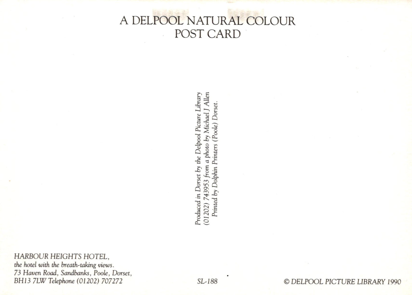 Back of a postcard with text and branding