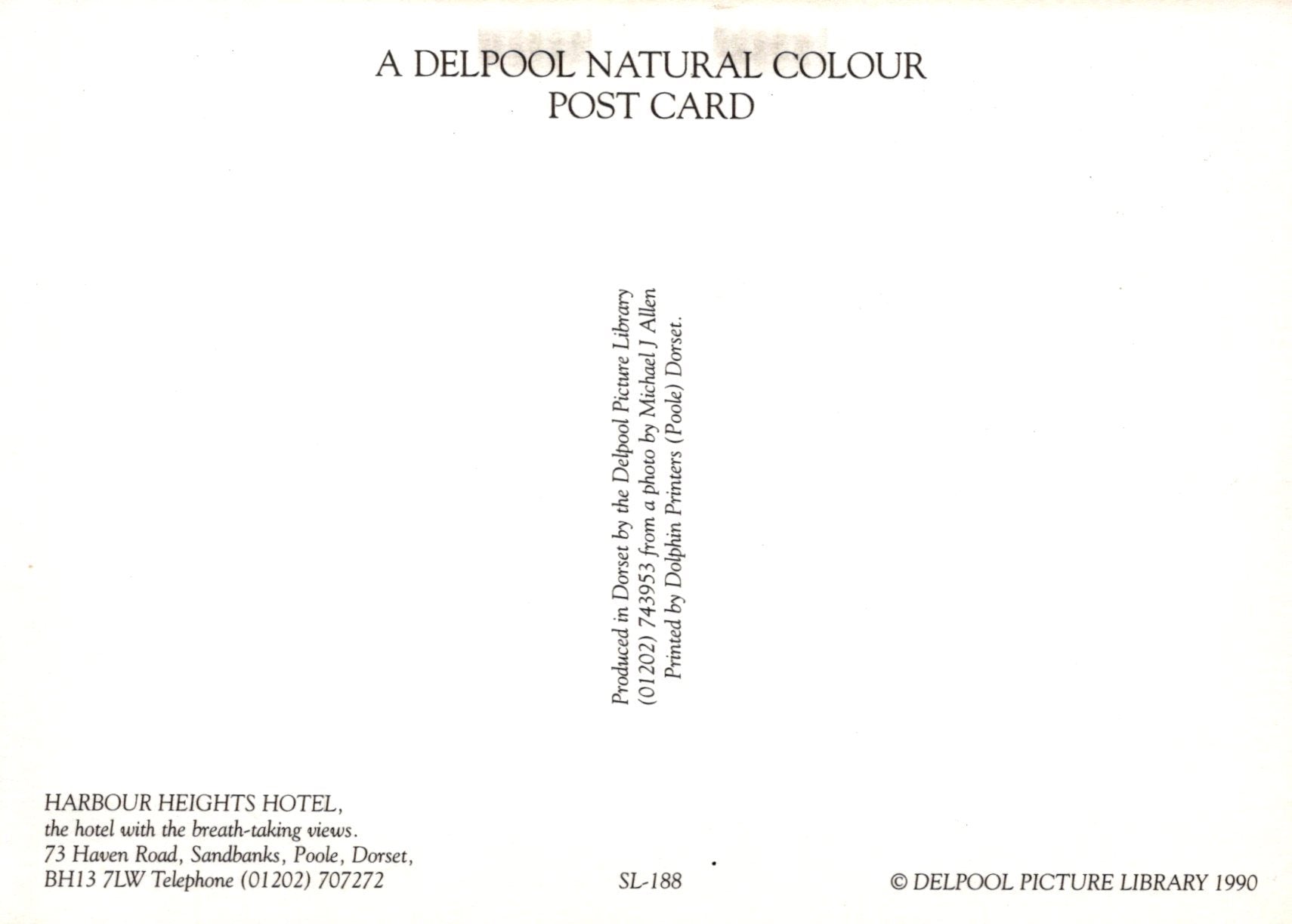 Back of a postcard with text and branding