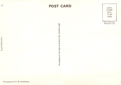 Back of a postcard with text and a small stamp area.