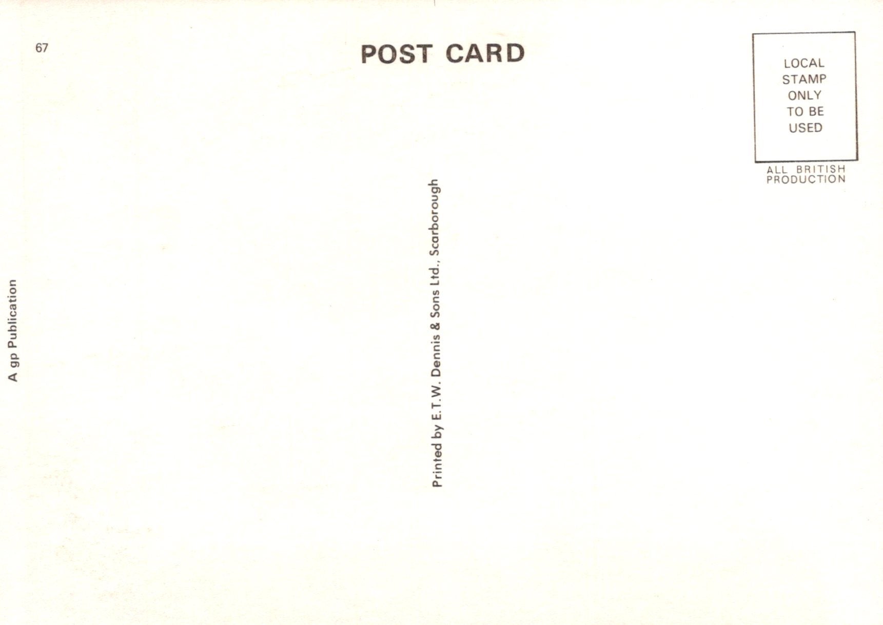 Back of a postcard with text and a stamp area.