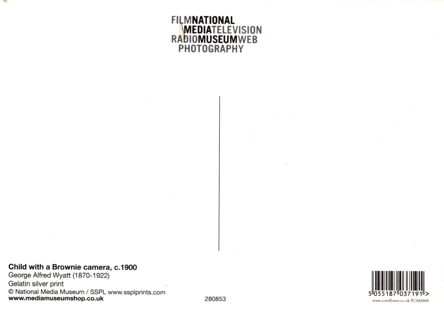 Back of a photograph with text and a barcode, featuring National Media Museum branding.
